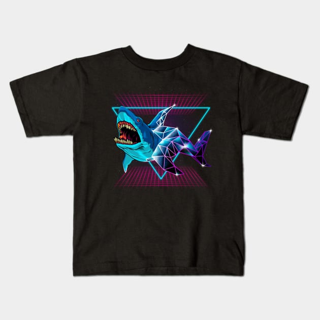 Shark 80s Kids T-Shirt by angoes25